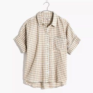 Madewell Gingham Seersucker Daily Shirt size XL, button up, short sleeve.